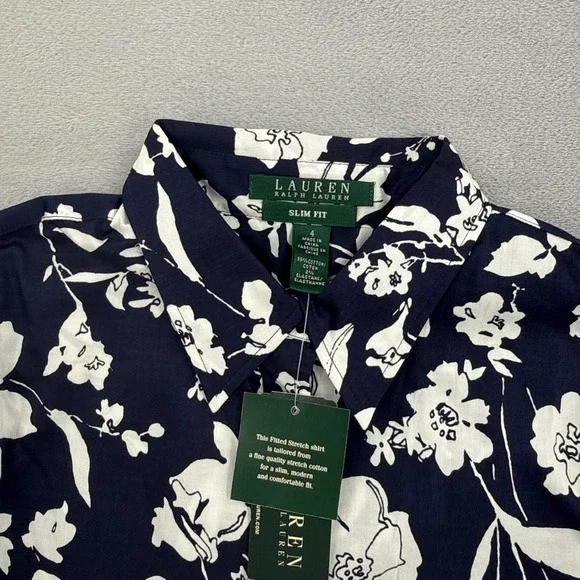 Lauren Ralph Lauren Slim Fit Floral Stretch Cotton Button Down Shirt Women's 4 - Picture 10 of 13